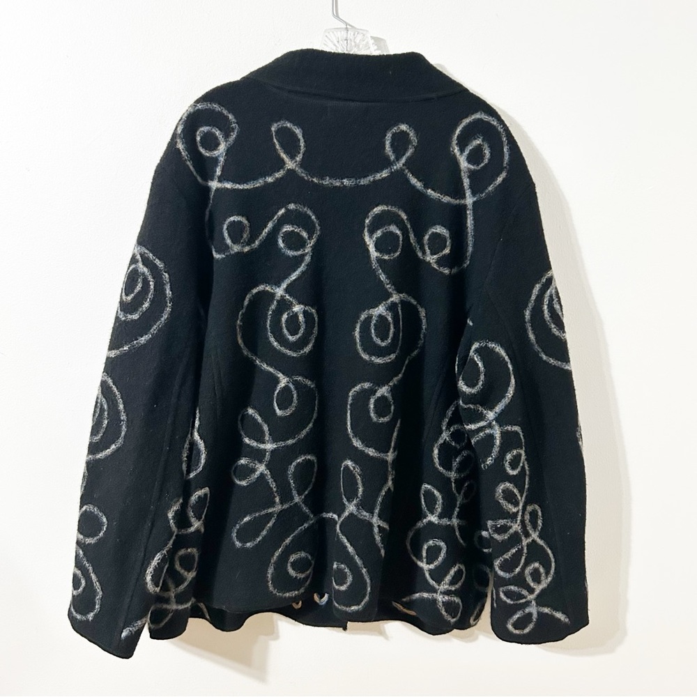 Vintage Carole Little Boiled Wool Cardigan Jacket Black- Yellow Blue White Swirl - Picture 7 of 16